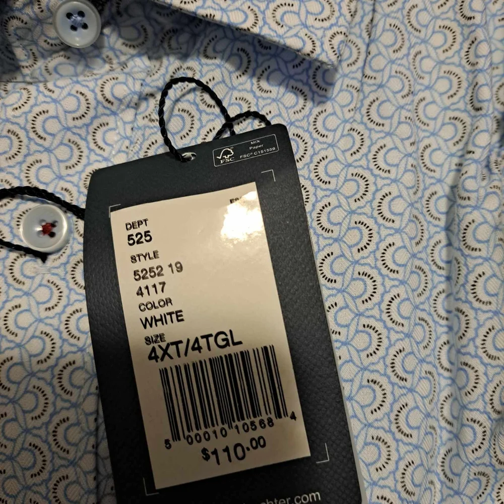 Daniel Hechter Men's Geometric Blue and White Dress Shirt - Picture 5 of 8